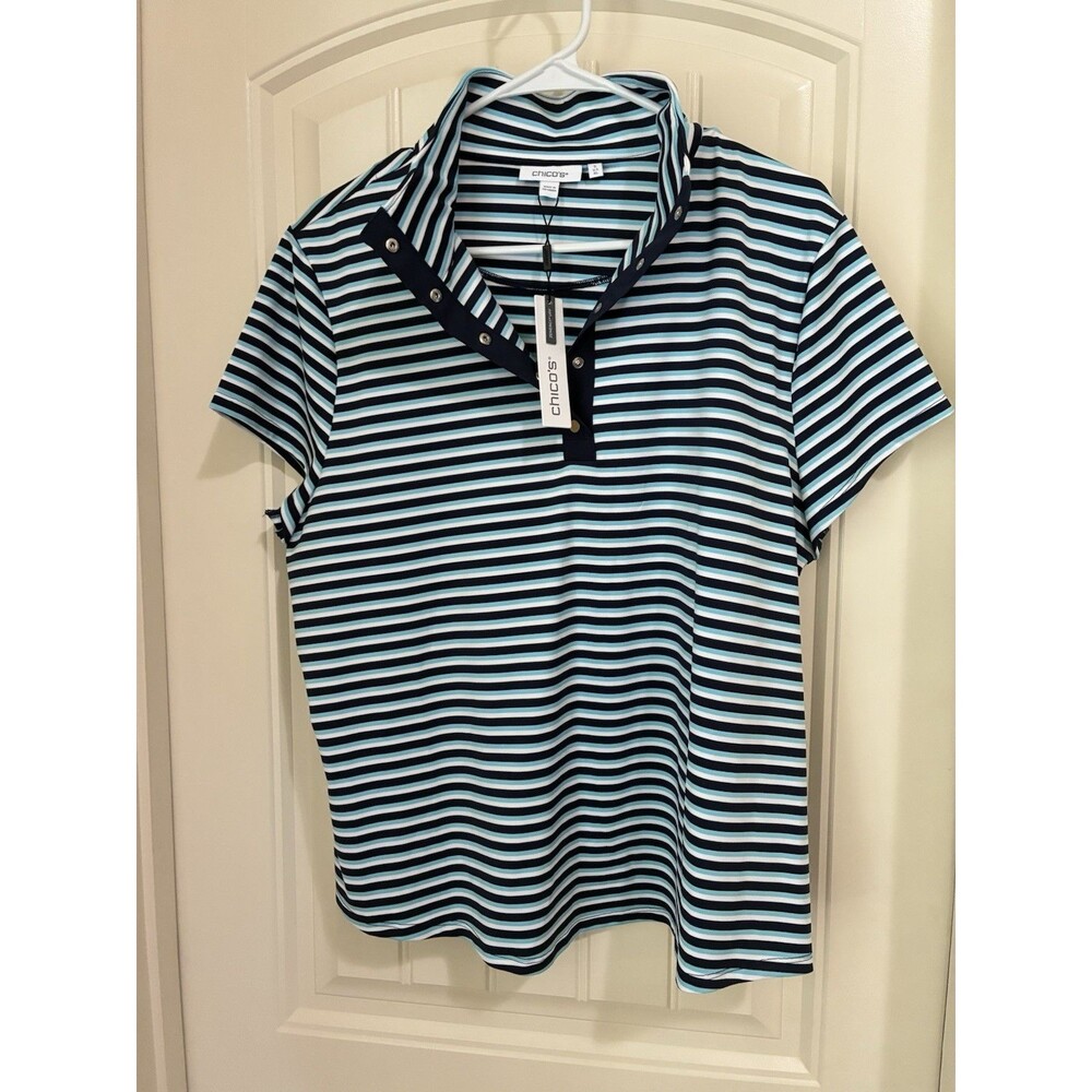 NWT Zenergy by Chico’s Navy White Stripe  Polo Shirt Size 3 XL (16)